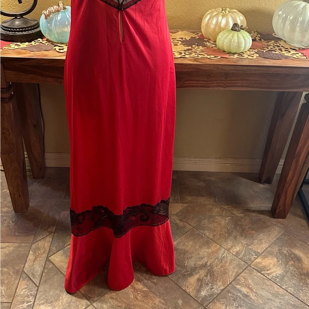 Vintage Red Maxi Slip with Black Lace